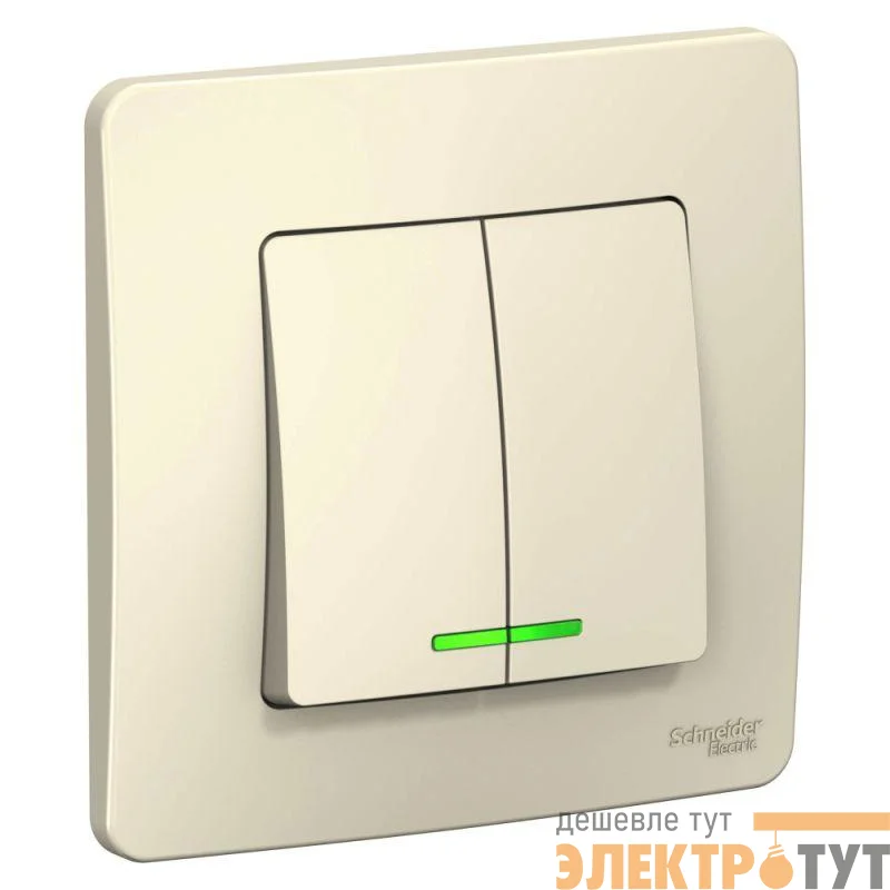 Выключатель 2-кл. СП Blanca 6А IP20 (сх. 5) 250В с подсветкой молочн. SchE BLNVS006512