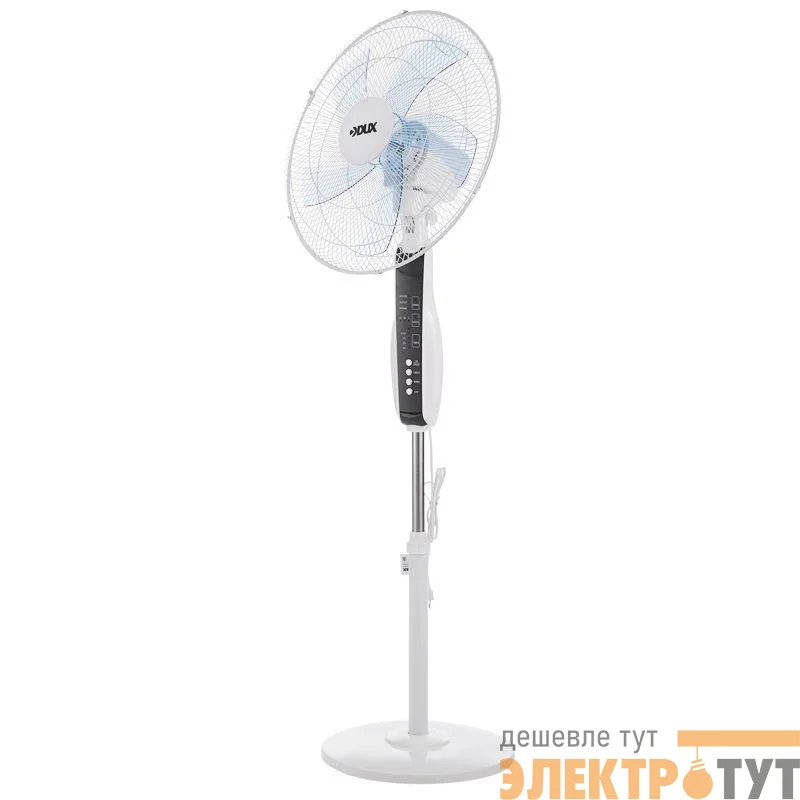 Вентилятор напольный 60Вт 5 лопастей подставка круглая д/у управление бел./син. DUX 60-0213