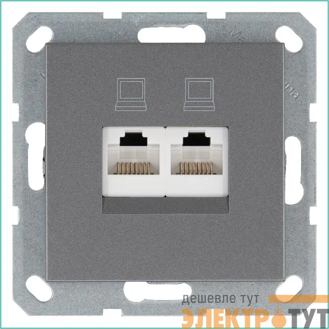 Розетка компьютерная 2-м RJ45 IP20 кат. 6 механизм алюм. Jasmart G6108S
