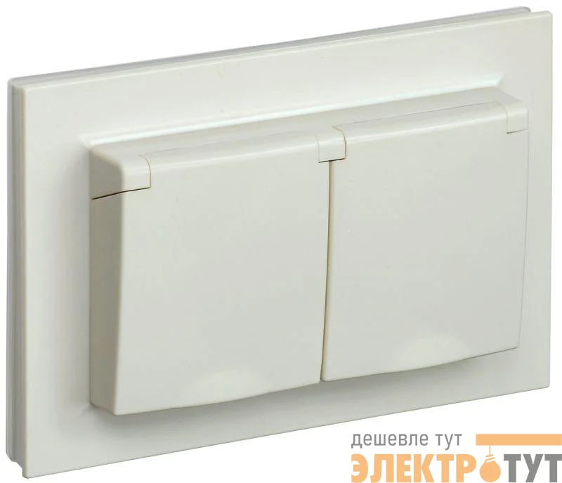 Розетка 2-м СП BRITE РСбш12-3-44-БрКр 16А в сборе IP44 с крышкой беж. IEK BR-R26-16-44-K10-F