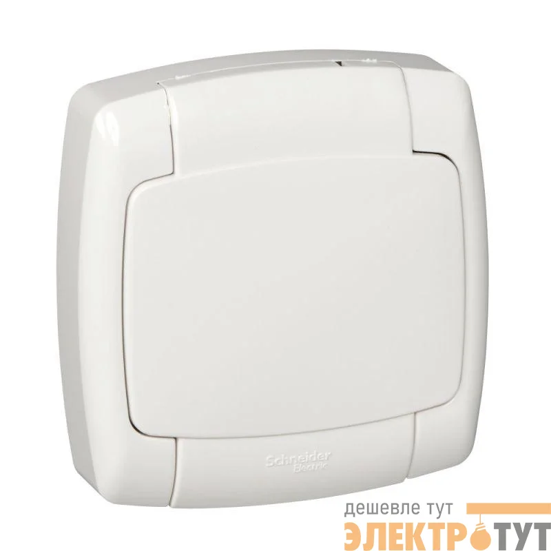Розетка 1-м СП Рондо с защ. крышкой защ. шторки с заземл. IP44 бел. SchE RS16-126B-BI (РС16-126Б-би)