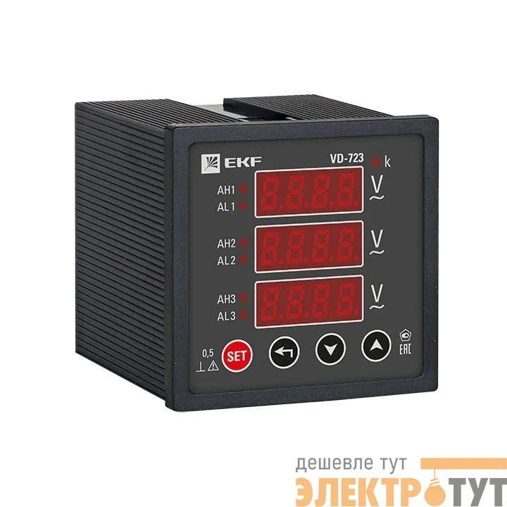 Вольтметр цифровой VD-723 на панель 72х72 трехфазный EKF vd-723