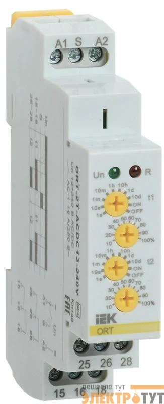 Реле времени ORT 2 конт. 2 уст. 12-240В AC/DC IEK ORT-2T-ACDC12-240V