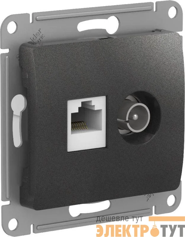 Розетка компьютерная + телевизионная 2-м Glossa RJ45 кат.5E + TV механизм антрацит SE GSL000789