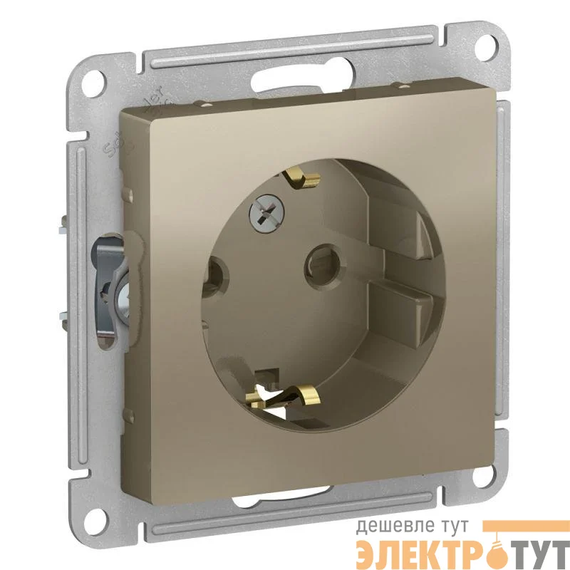 Розетка 1-м СП AtlasDesign 16А IP20 с заземл. защ. шторки механизм шампань SE ATN000545