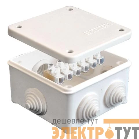 Коробка распределительная ОП 85х85х45мм IP54 с клемм. 7 выходов 3 гермоввода 10А 6 контактов крышка на винтах бел. Epplast 130113