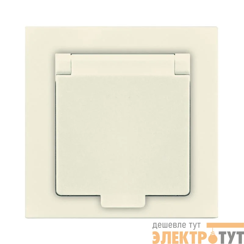 Розетка 1-м СП Афина 16А IP20 с заземл. с крышкой в сборе сл. кость (ivory) Universal A0029-I