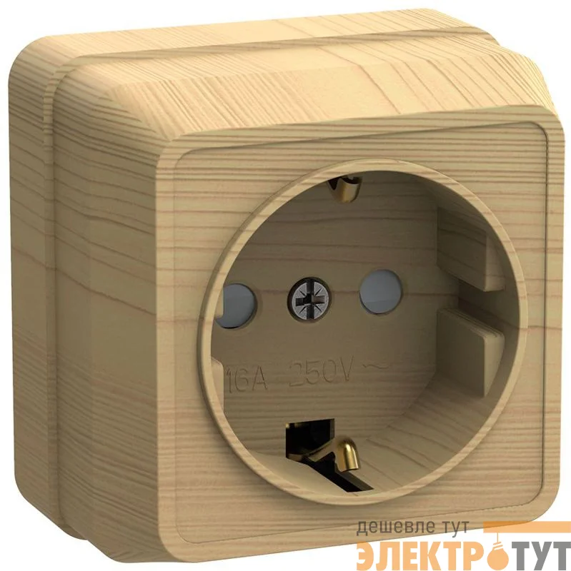 Розетка 1-м ОП Октава РСш20-3-ОС 16А IP20 с заземл. защ. шторки сосна GENERICA ERO14-K03-16-DC