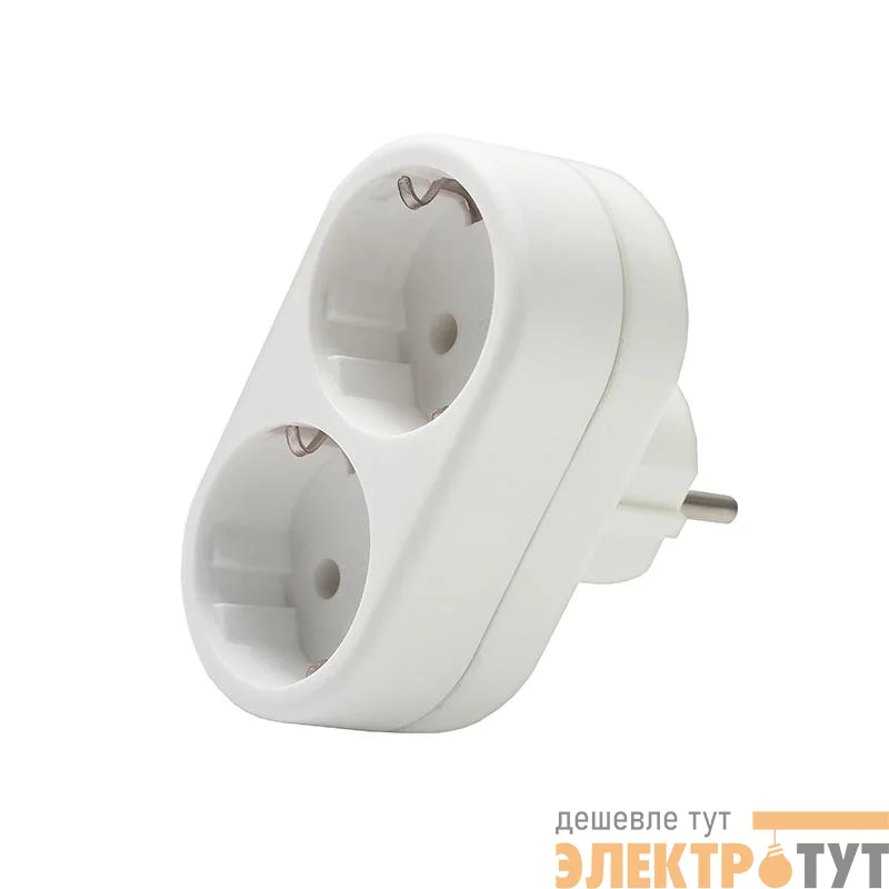 Разветвитель 2-м плоский с заземл. 16А 3500Вт 250В бел. DОМТОК 2653