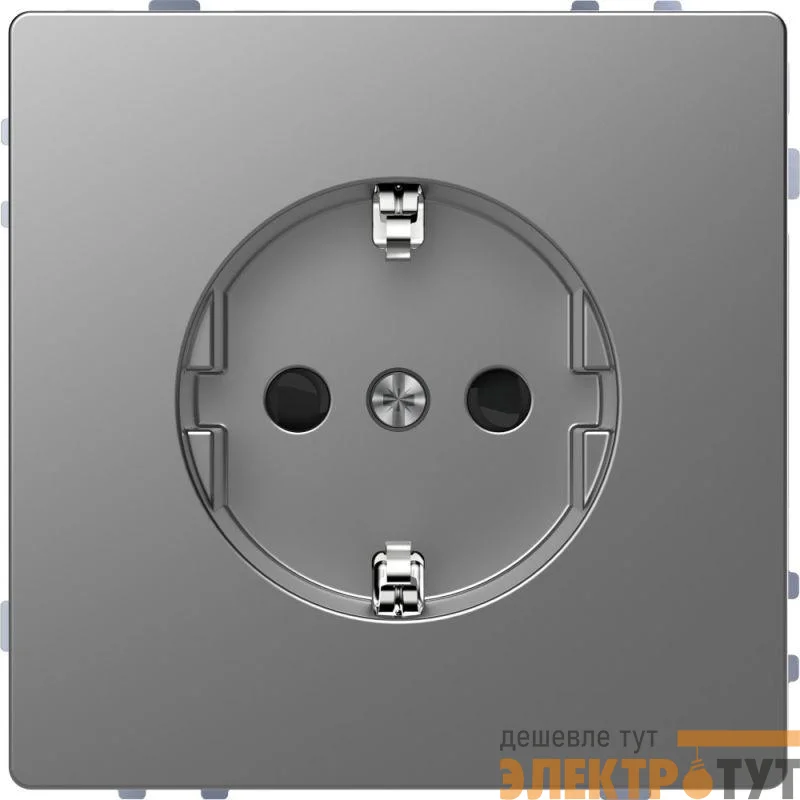 Розетка 1-м СП Merten D-Life 16А IP20 с заземл. защ. шторки винт. клеммы SD нерж. сталь SchE MTN2400-6036