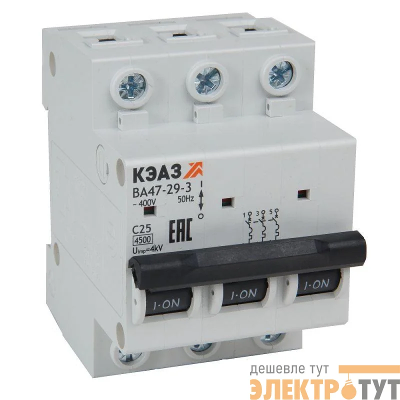 Выключатель автоматический модульный 3п C 1А 4.5кА ВА47-29-3C1-УХЛ3 КЭАЗ 318287