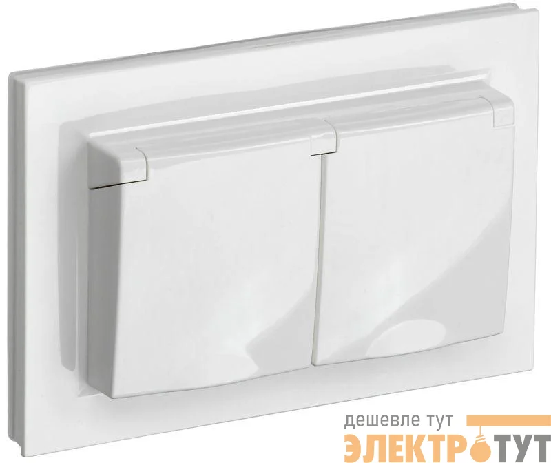 Розетка 2-м СП BRITE РСбш12-3-44-БрБ 16А в сборе IP44 с крышкой бел. IEK BR-R26-16-44-K01-F