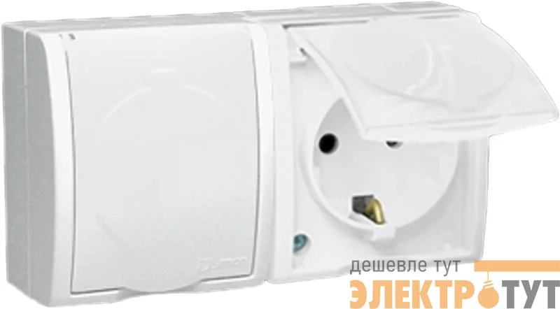 Розетка 2-м ОП Simon15 16А IP54 250В с заземл. Schuko защ. шторки с крышкой винт. клеммы бел. Simon 1594443-030