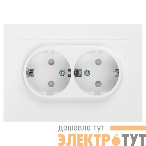 Розетка 2-м СП Accent 6-208-01 16А IP20 250В 2P+E Schuko со шторками AL/CU бел. Intro Б0063528