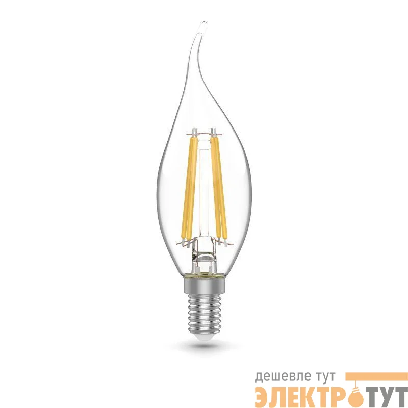 Лампа светодиодная филаментная Basic Filament 5.5Вт свеча на ветру 4100К Е14 530лм (уп.3шт) GAUSS 1041126T