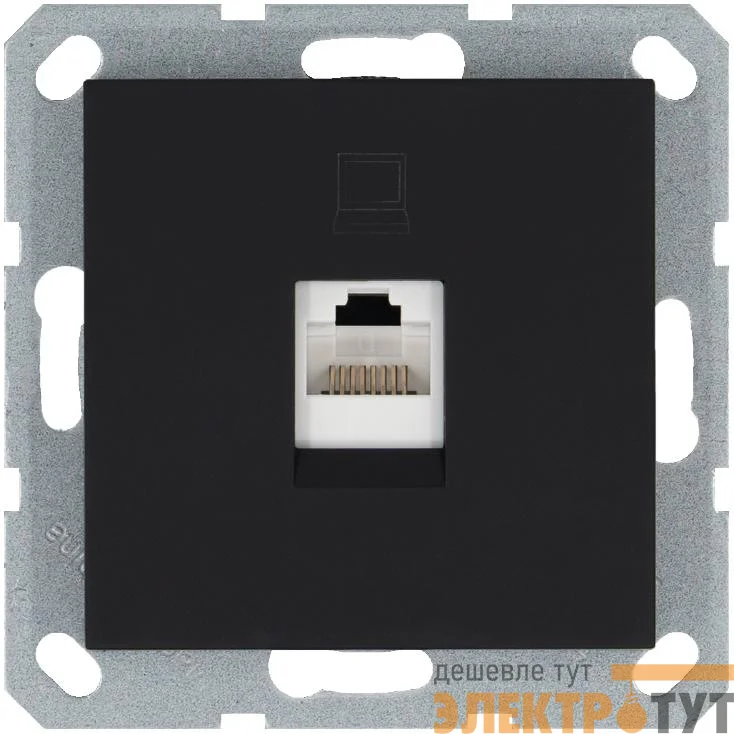 Розетка компьютерная 1-м RJ45 IP20 кат. 5E механизм черн. матов. soft touch Jasmart G6105PB