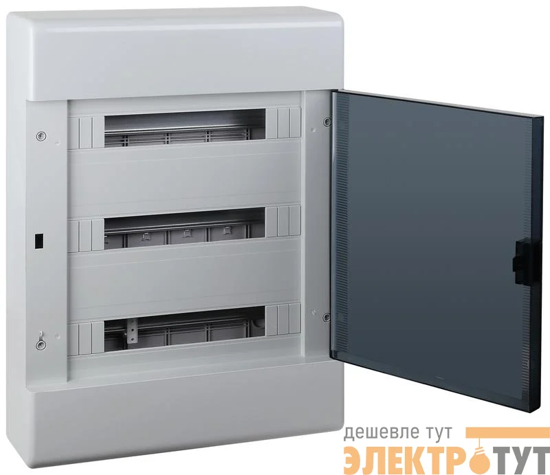 Щиток Тусо открытая проводка на 54 модуля 648х468х116мм (сер. с прозр. дверцей) Ruvinil 68054СП