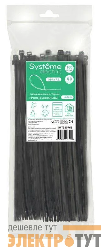 Стяжка кабельная 380х7.6 черн. (уп.100шт) SE IMT38076B