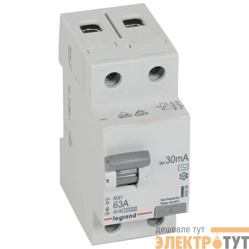 Выключатель дифференциального тока (УЗО) 2п 63А 30мА тип AC RX3 ИЭК Leg 402026