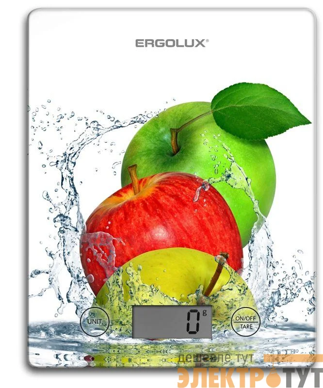 Весы кухонные ELX-SK02-С01 до 5кг 195х142мм бел. яблоки Ergolux 13602