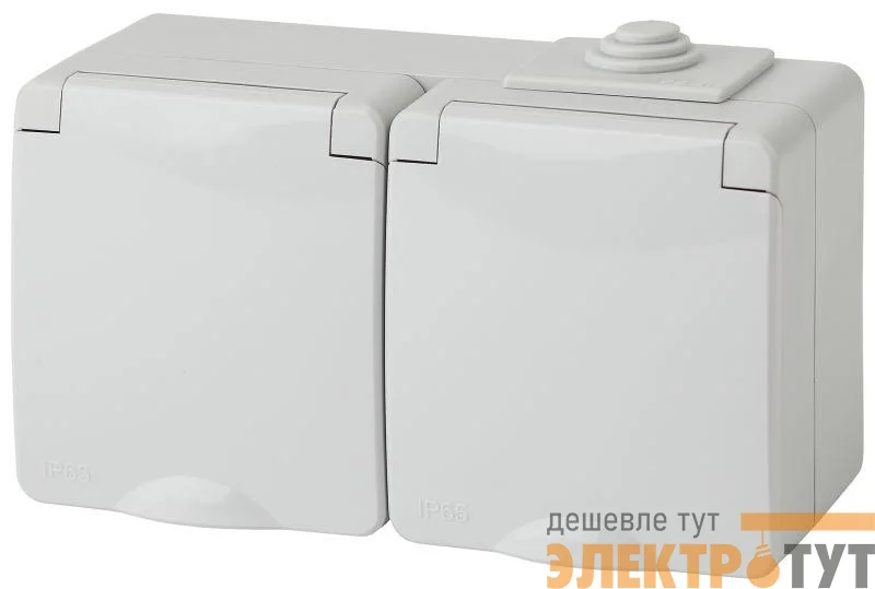 Розетка ОП 2х2P+E 11-2604-03 16А-250В гориз. с защ. шторками IP65 сер. ЭРА Б0035992