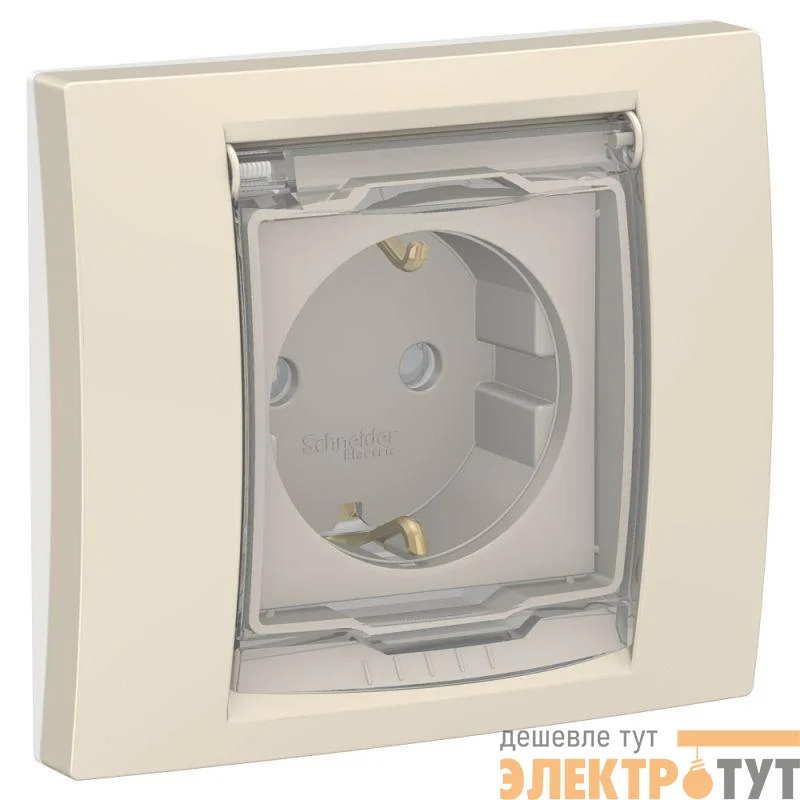 Розетка 1-м 2мод. Unica New 16А IP44 с заземл. защ. шторки с крышкой беж. SchE NU003744