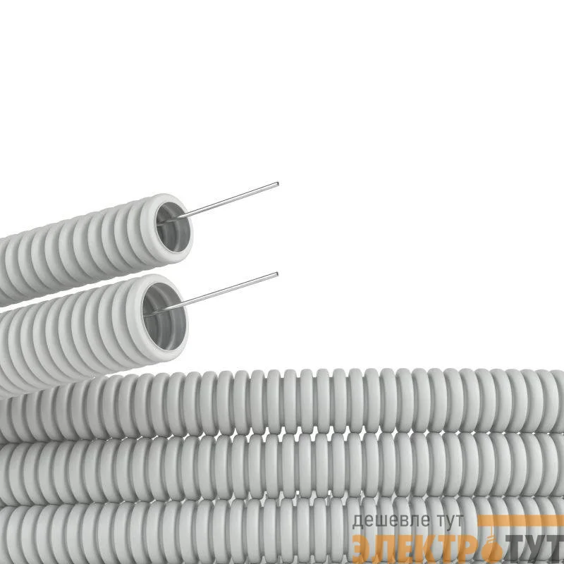 Труба гофрированная ПВХ гибкая легкая d25мм с протяжкой сер. (уп.50м) DKC 91925
