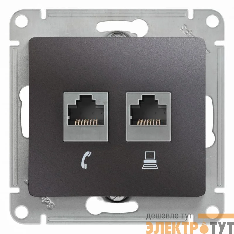 Механизм розетки 2-м Glossa RJ11+RJ45 кат.5е графит SchE GSL001385