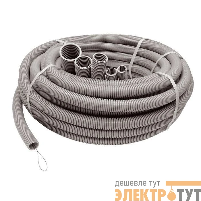 Труба гофрированная ПВХ легкая d25мм с протяжкой сер. (уп.20м) Ruvinil 12501(20)