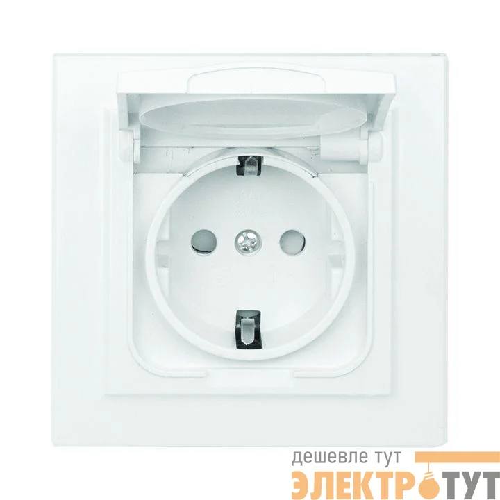 Розетка 1-м СП Минск 16А IP44 с заземл. защ. шторки с крышкой бел. EKF ERR16-029-100-44