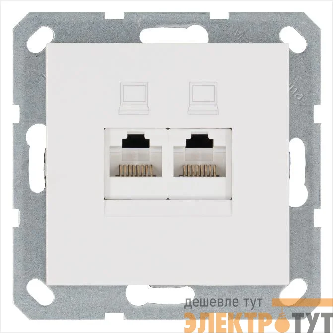 Розетка компьютерная 2-м RJ45 IP20 кат. 5E механизм бел. глянцевый Jasmart G6106W