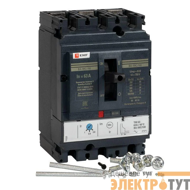 Выключатель автоматический 3п 100/63А 36кА ВА-99C Compact NS PROxima EKF mccb99C-100-63