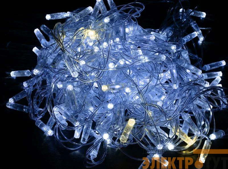 Гирлянда "Нить" 10м 100LED бел. IP44 провод прозр. 230В мерцание транзит IEK LGDU121-2-100-10-T-S-44