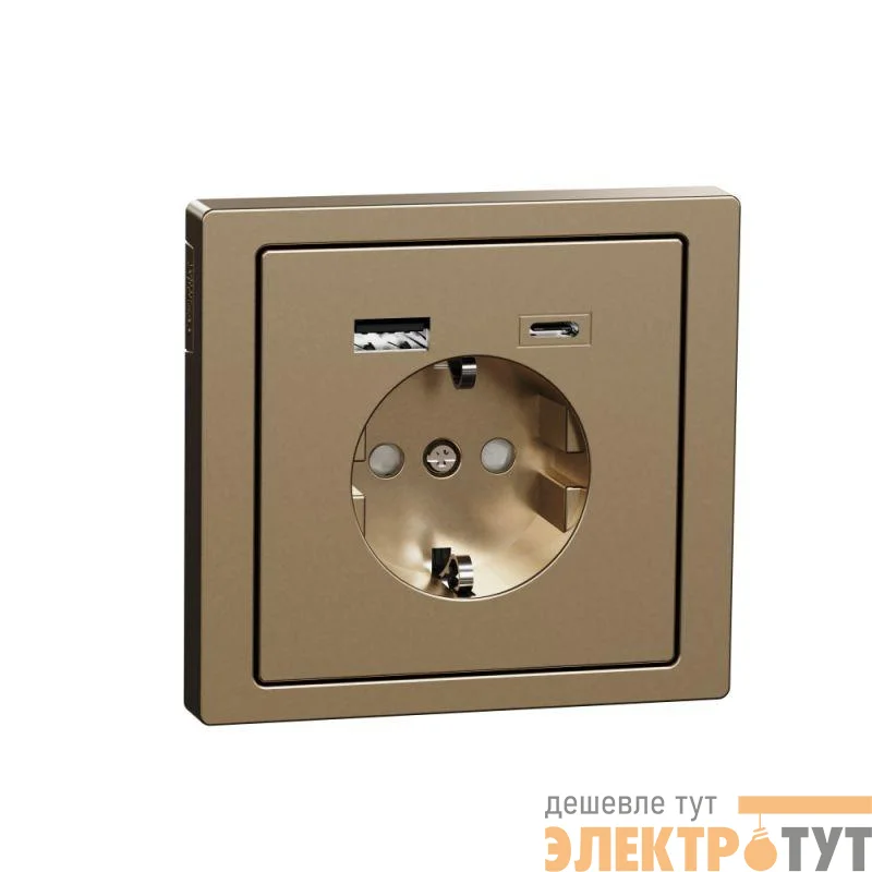 Розетка 1-м СП 3мод. Merten D-Life 16А IP20 со встроен. зарядн. устройством USB A+C 3А шампань SchE MTN2367-6051