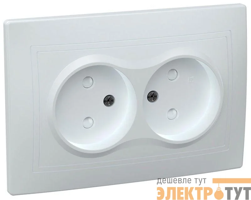 Розетка 2-м СП Кварта РСш12-2-КБ 10А IP20 без заземл. защ. шторки бел. IEK ERK20-K01-10-DM