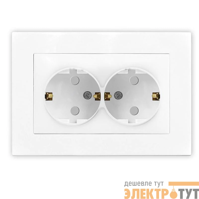 Розетка 2-м СП Афина 16А IP20 с заземл. защ. шторки в сборе бел. Universal A0050