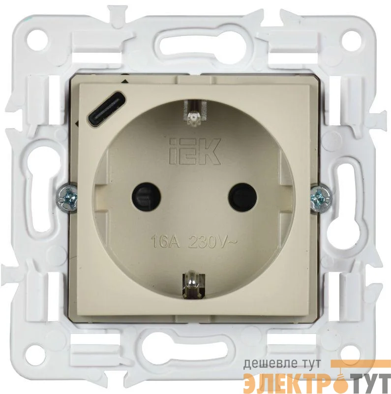 Розетка SKANDY 18Вт 16А с заземл. защ. шторки с USB C SK-R17B беж. IEK SK-R14-16-U14-018-K10