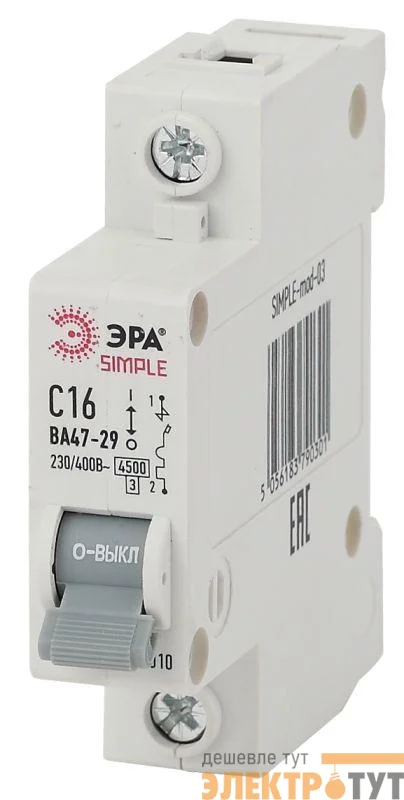 Выключатель автоматический модульный 1п C 6А 4.5кА ВА47-29 SIMPLE-mod-01 ЭРА Б0039218