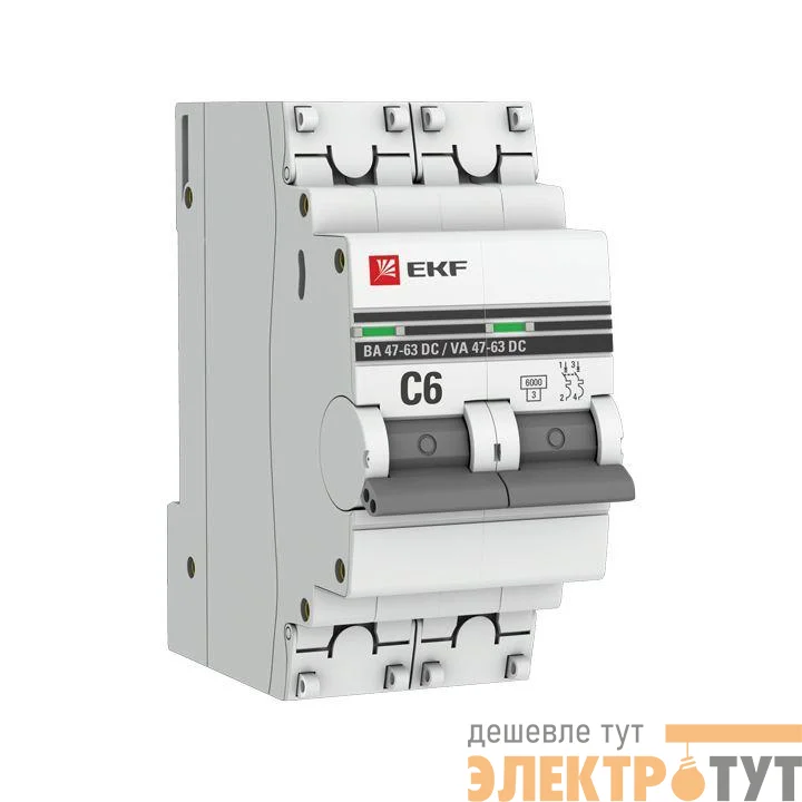Выключатель автоматический модульный 2п C 6А 6кА ВА 47-63 DC PROxima EKF mcb4763-DC-2-06C-pro
