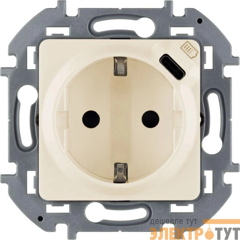 Розетка 1-м СП Inspiria 16А IP20 250В 2P+E немецк. стандарт с заряд. устройством USB тип C 1.5А 5В механизм сл. кость IEK 673771
