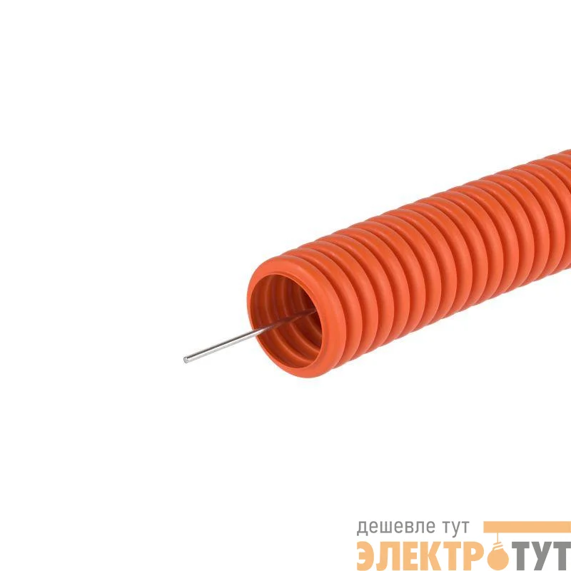 Труба гофрированная ПНД гибкая легкая d20мм с протяжкой оранж. (уп.25м) DKC 7192025
