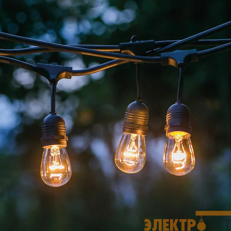 Гирлянда "Белт Лайт" 20м шаг 50см 40 подвесных патронов IP65 провод черн. каучук Neon-Night 331-337 изображение
