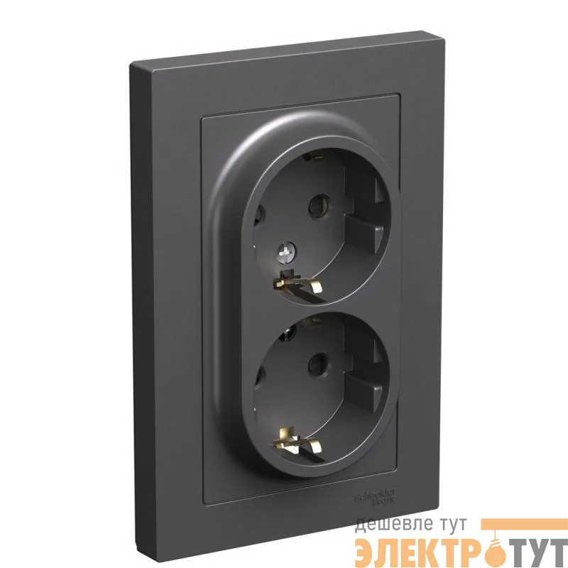 Розетка двойная AtlasDesign с заземл. со шторками 16А в сборе базальт SE ATN001426