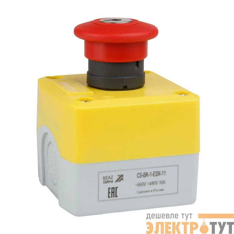 Пост кнопочный OptiSignal D22 C5-BK-1-ESK-11 1НО+1НЗ авар. стоп. с ключом XALK188E КЭАЗ 338524