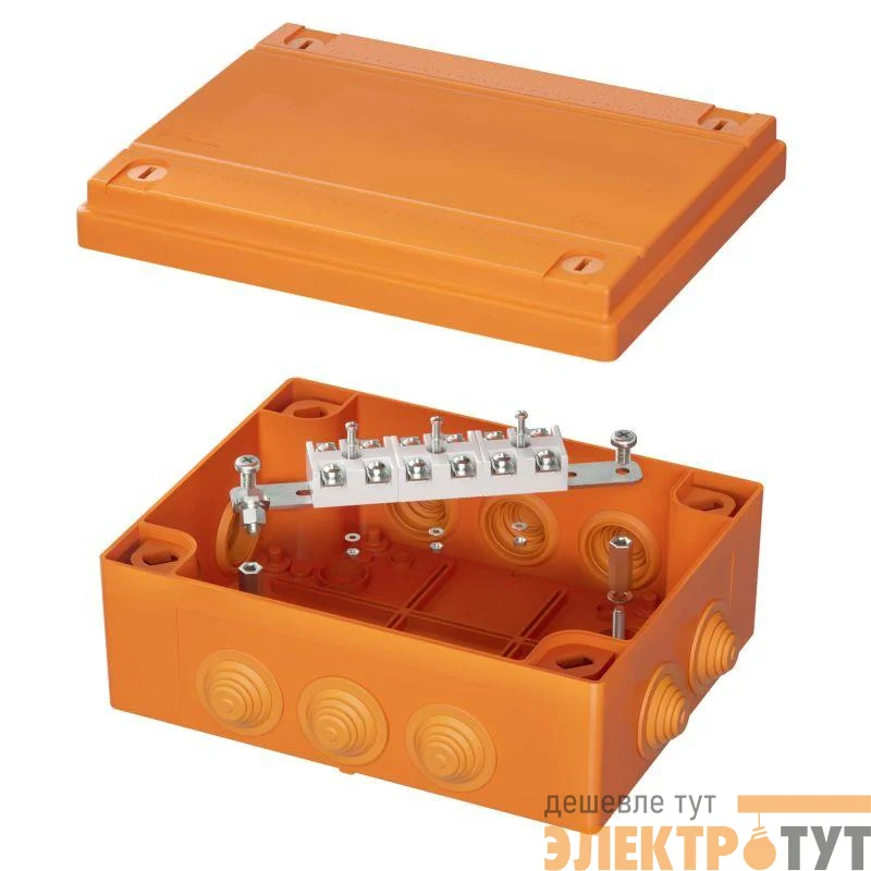 Коробка ответвительная FS с каб. вводами и клеммн. 240х190х90мм 6р 450В 32А 10кв.мм нерж. контакт IP56 пластик. DKC FSK41610