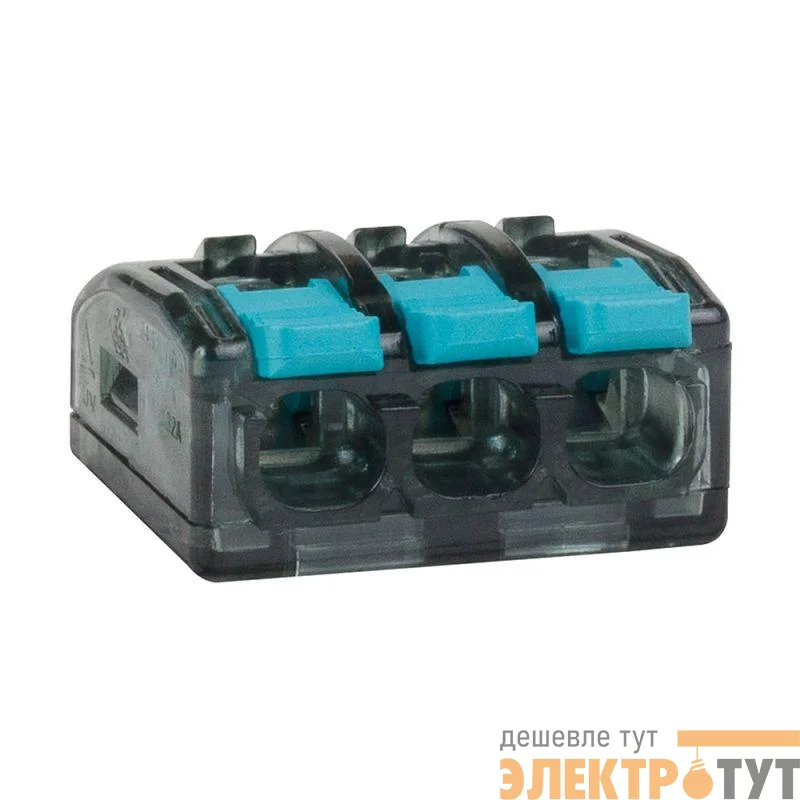 Клемма строительно-монтажная OptiKit СМК 221-413 с рычагом 3 отверстия 0.2-2.5(4.0)кв.мм КЭАЗ 351067