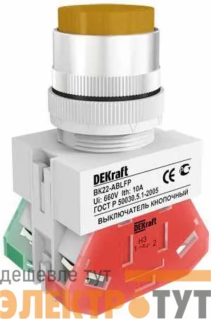 Выключатель кнопочный LED ABLFP ВК-22 d22мм 24В AC/DC желт. DEKraft 25071DEK