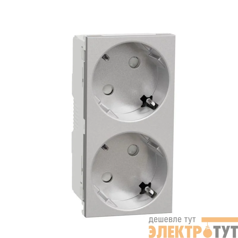 Розетка Unica Modular 45град. 2х2P+E защ. шторки безвинт. клеммы алюм. SchE NU306630