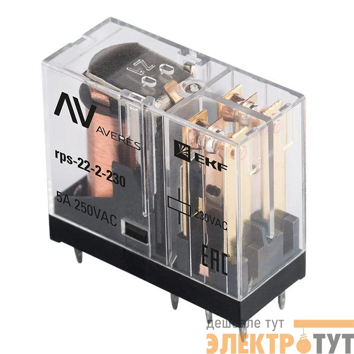 Реле промежуточное РП slim 22/2 5А 230В AC AVERES EKF rps-22-2-230