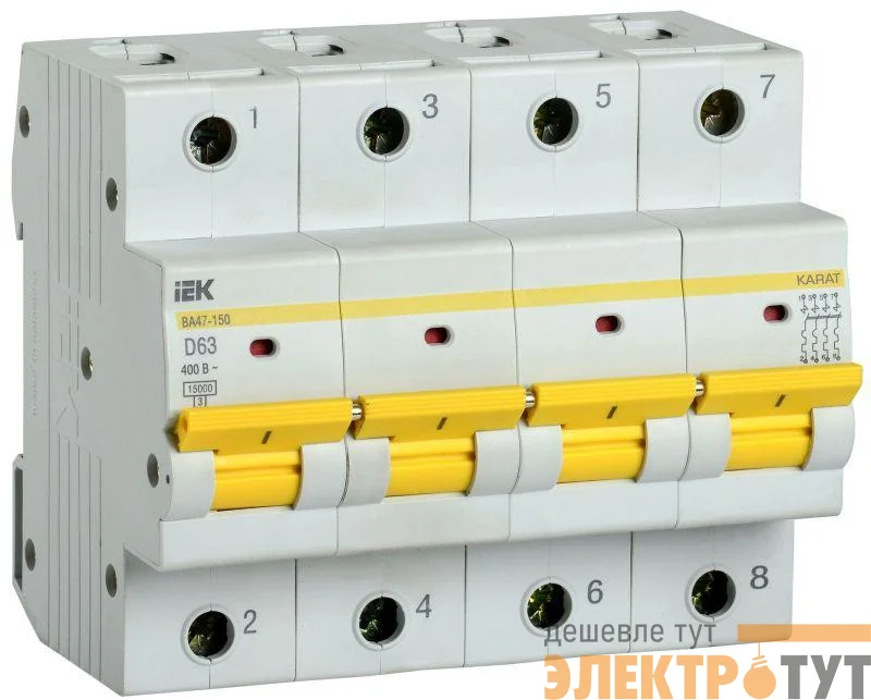 Выключатель автоматический модульный 4п D 63А 15кА ВА47-150 KARAT IEK MVA50-4-063-D